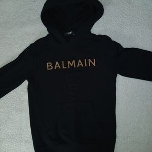 Balmain Kids Black Hoodie with Gold Lettering